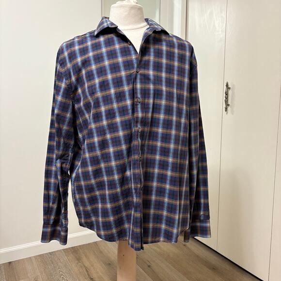 Perry Ellis Men's Blue Plaid  Long Sleeve  Button Down Shirt XXL - Picture 1 of 5